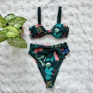 Cupshe Floral Bikini Set - Green and Pink